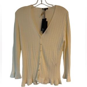 Zanella Made in Italy Ivory Open Knit Cardigan L Cotton Rayon NWT Lightweight